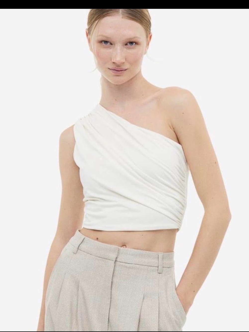 H&M One-Shoulder Cream Crop Top Small
